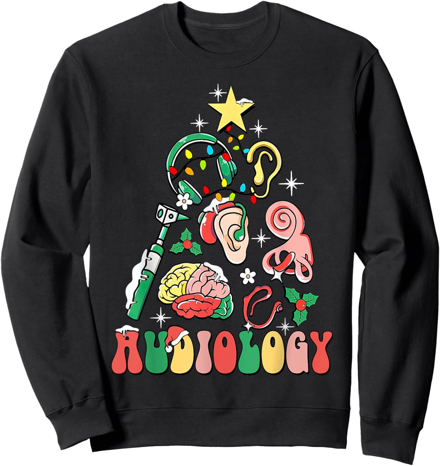 Audiology Christmas Tree Audiologist Squad Healthcare Worker Sweatshirt - Sweatshirt | Black