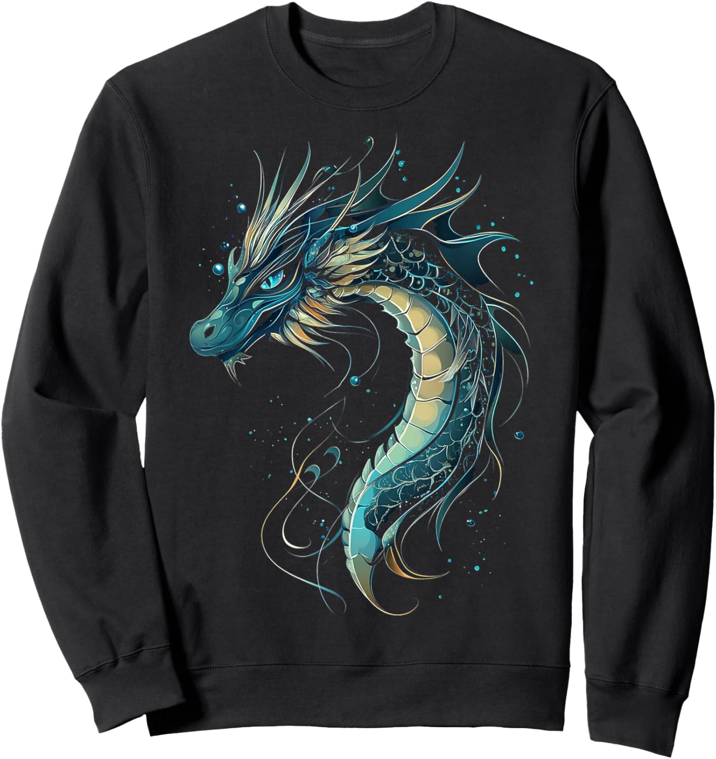 Sea Dragon Motif Mythical Illustration Sea Dragon Sweatshirt - Sweatshirt | Black