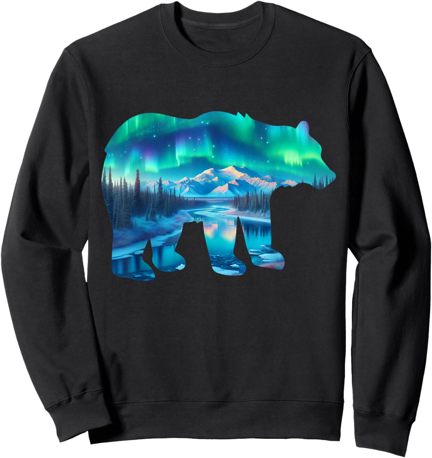 Alaska Northern Lights Aurora Borealis Denali National Park Sweatshirt - Sweatshirt | Black