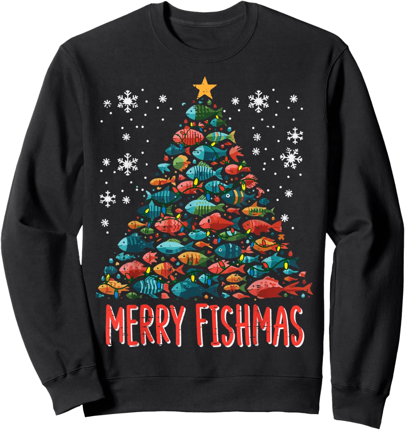 Fish Christmas Tree Merry Fishmas Xmas Boys Kids Men Women Sweatshirt - Sweatshirt | Black