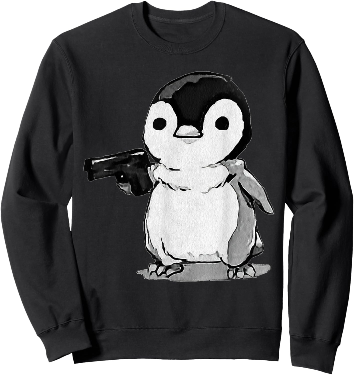 Eagerlys The Little Penguin Holding A Gun Vintage Art Sweatshirt - Sweatshirt | Black