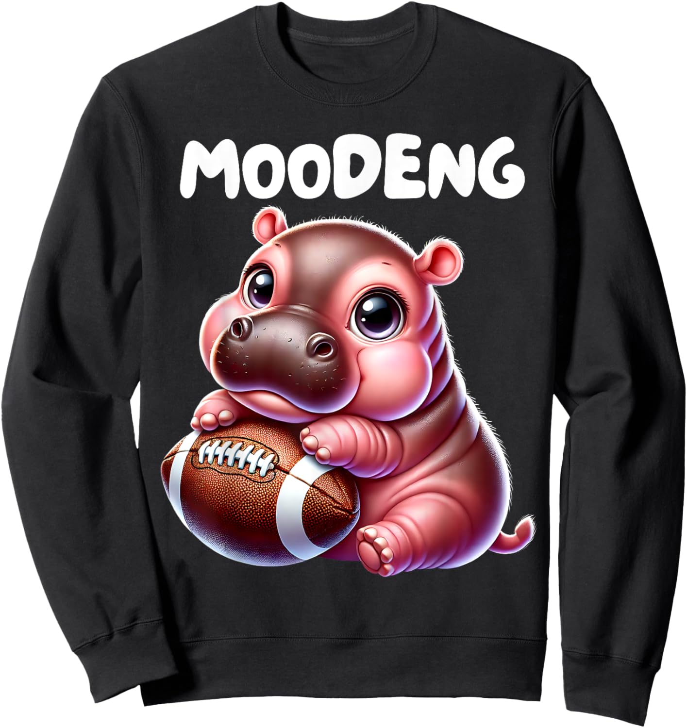 MooDeng American Football Sport Cute Baby Pygmy Hippo Meme Sweatshirt - Sweatshirt | Black