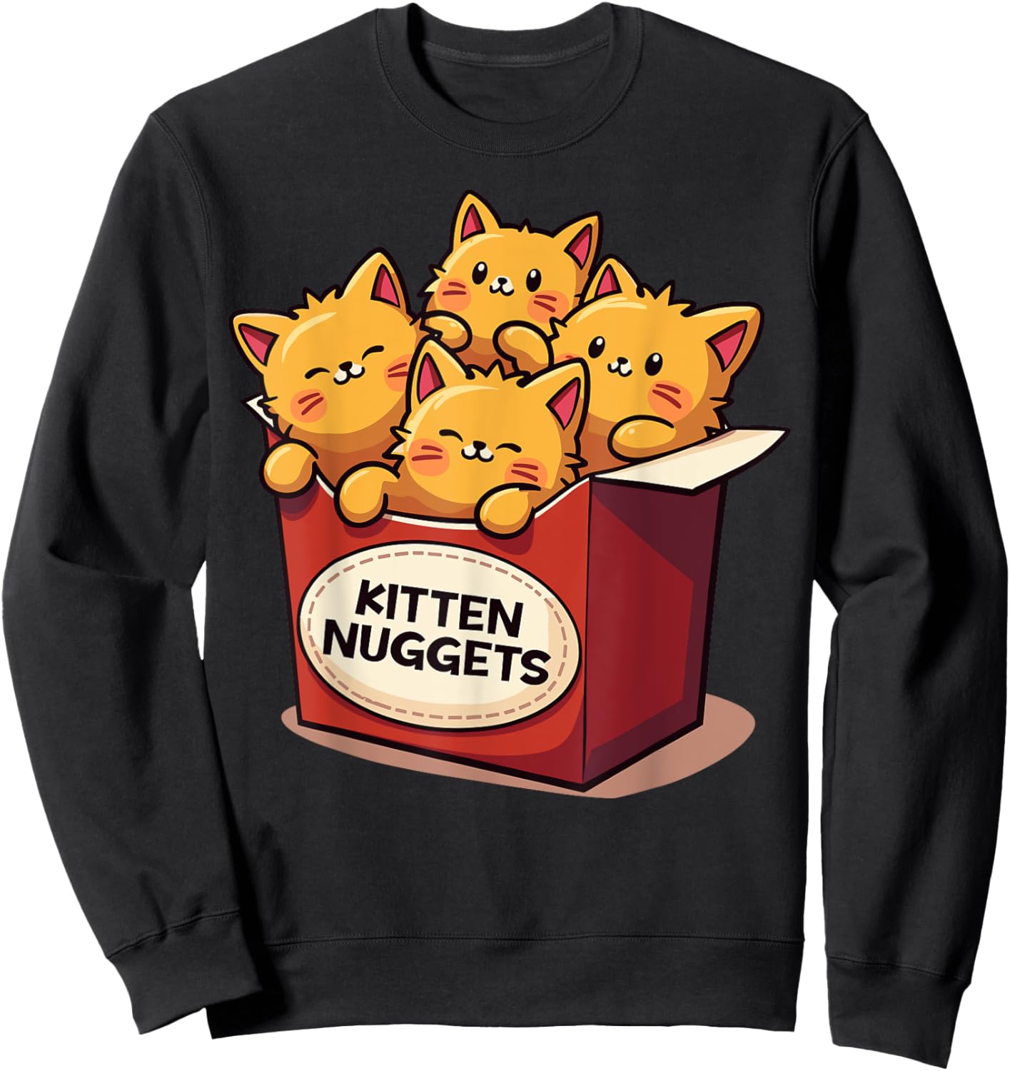 Cute Kitten Nuggets Chicken Nuggets Cat Lover Funny Cat Pun Women Girls Kids Sweatshirt - Sweatshirt | Black