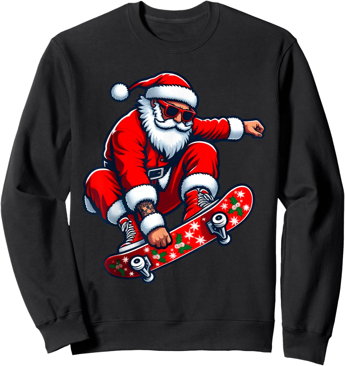Santa Skateboarding Christmas Pajama Toddler Skateboarders Sweatshirt - Sweatshirt | Black