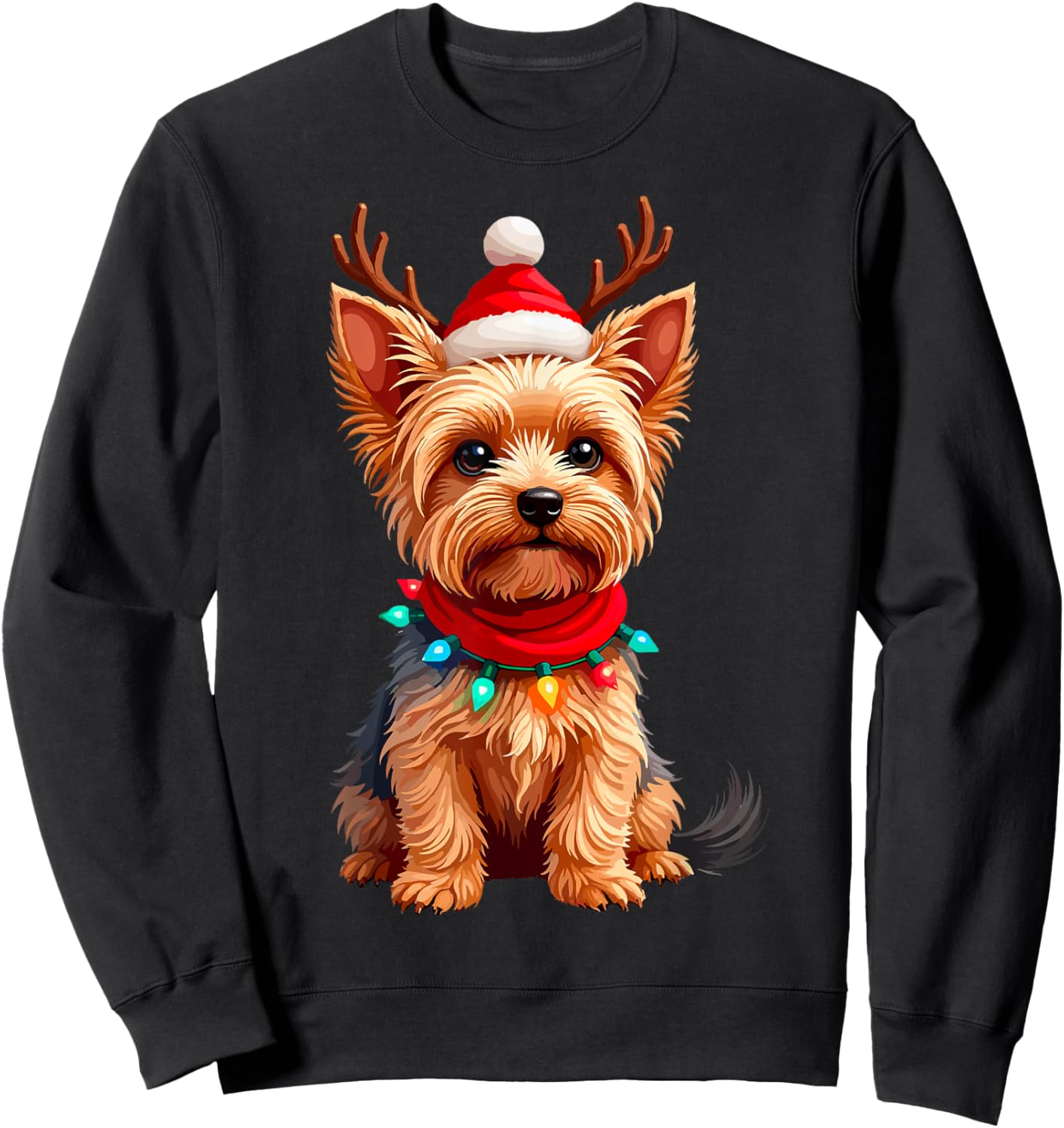 Yorkshire Terrier Santa Reindeer Christmas Yorkie Dog Lover Women Kids Sweatshirt - Sweatshirt | Black