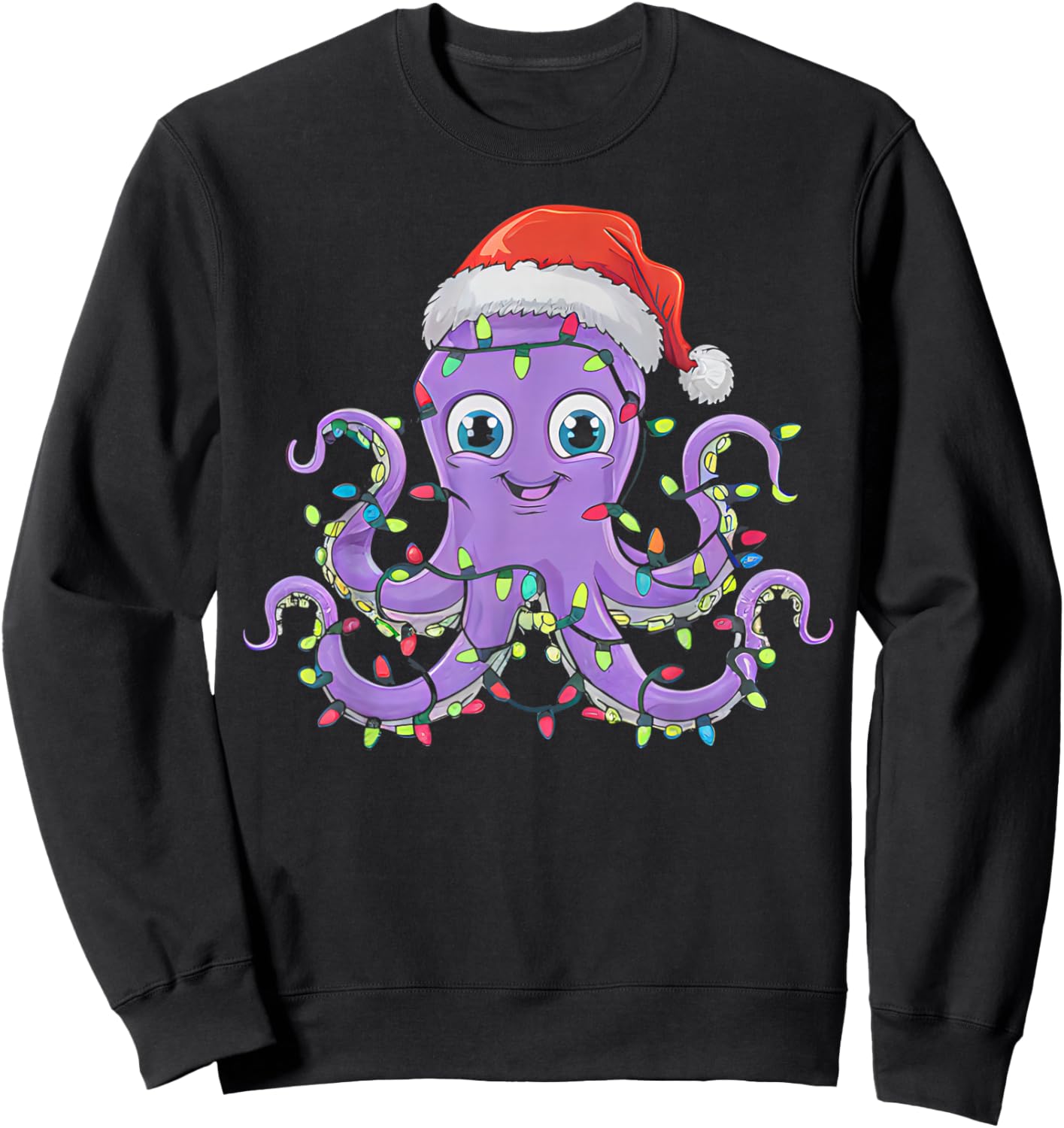 Octopus Wearing Santa Hat Christmas - Octopus Lover Xmas Sweatshirt - Sweatshirt | Black