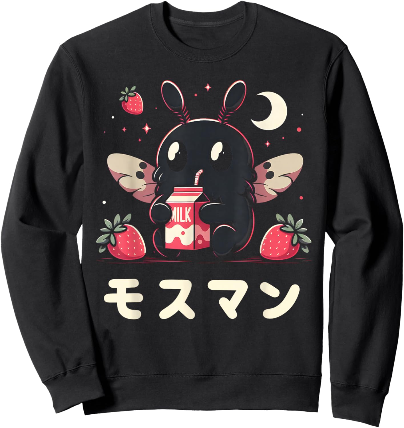 Kawaii Mothman Drinking Strawberry Milkshake Sweatshirt - Sweatshirt | Black