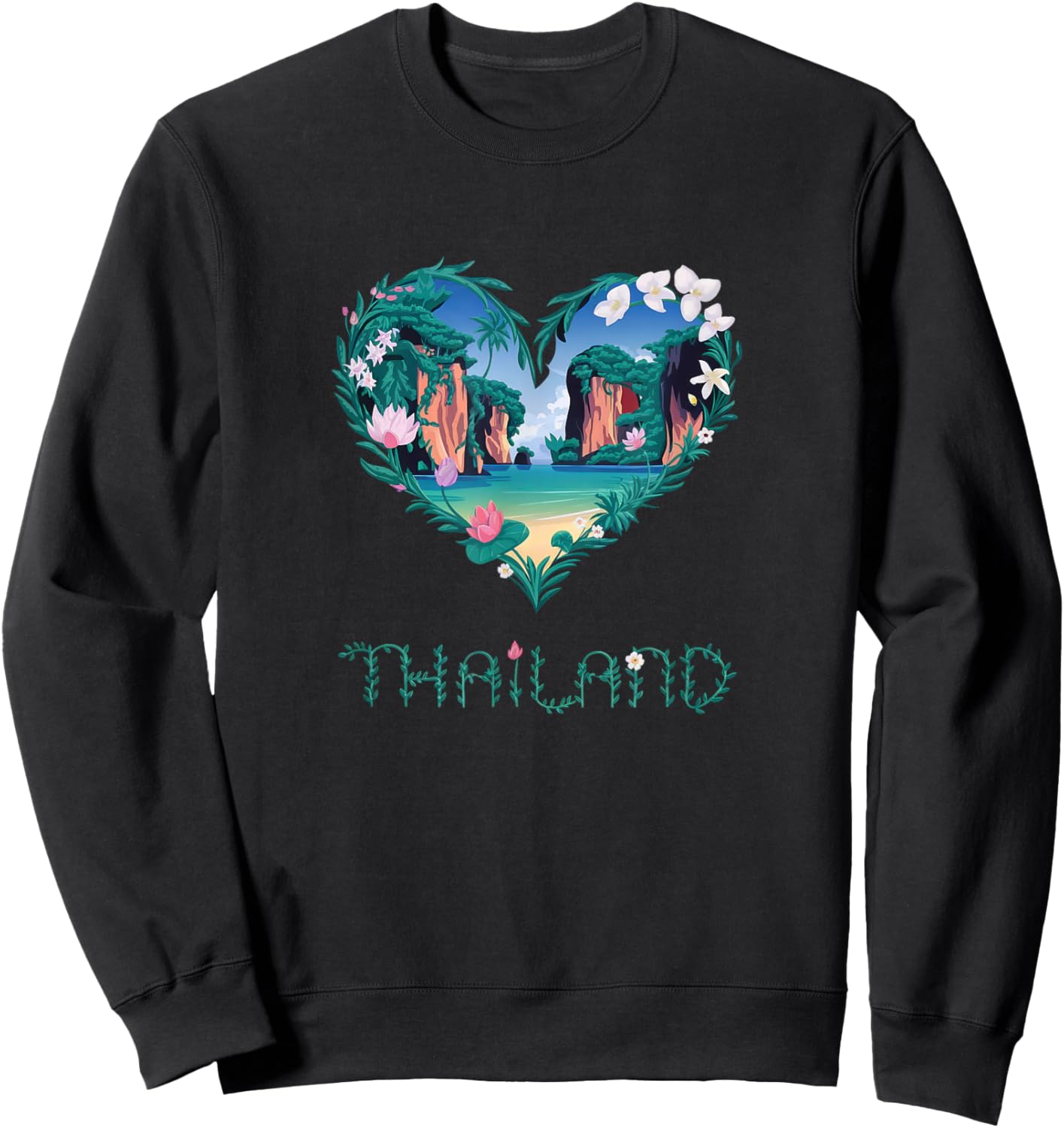 Thailand Floral Heart - Tropical Island Lovers' Souvenir Sweatshirt - Sweatshirt | Black