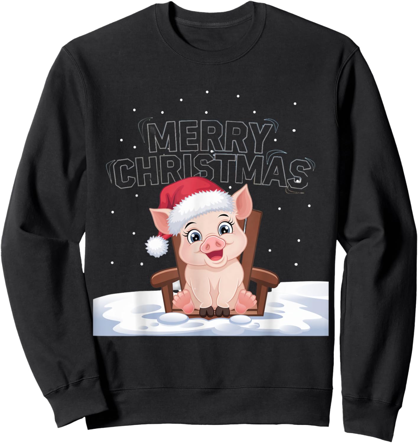 Cute Pig in Santa Hat Merry Christmas Winter Holiday Design Sweatshirt - Sweatshirt | Black