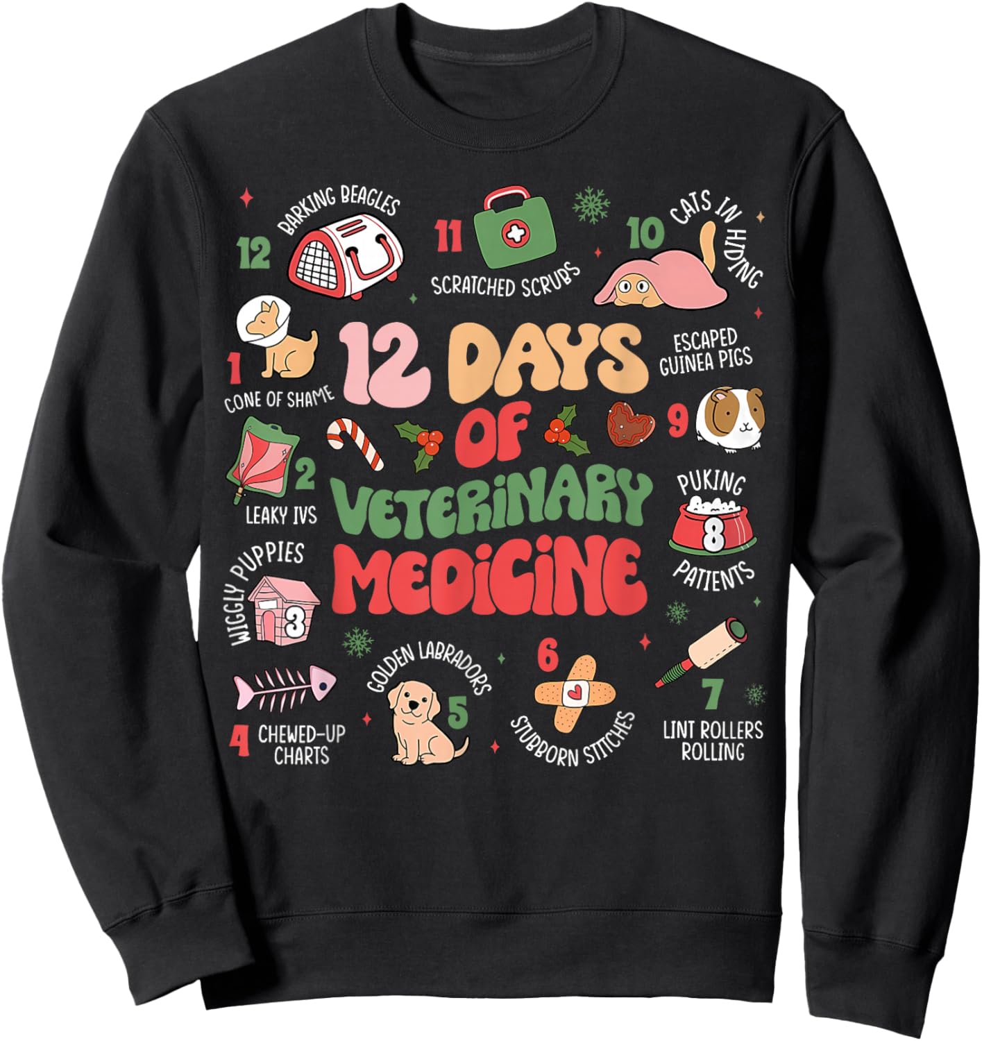 Funny Christmas Vet Tech 12 days of Veterinary Medicine Sweatshirt - Sweatshirt | Black
