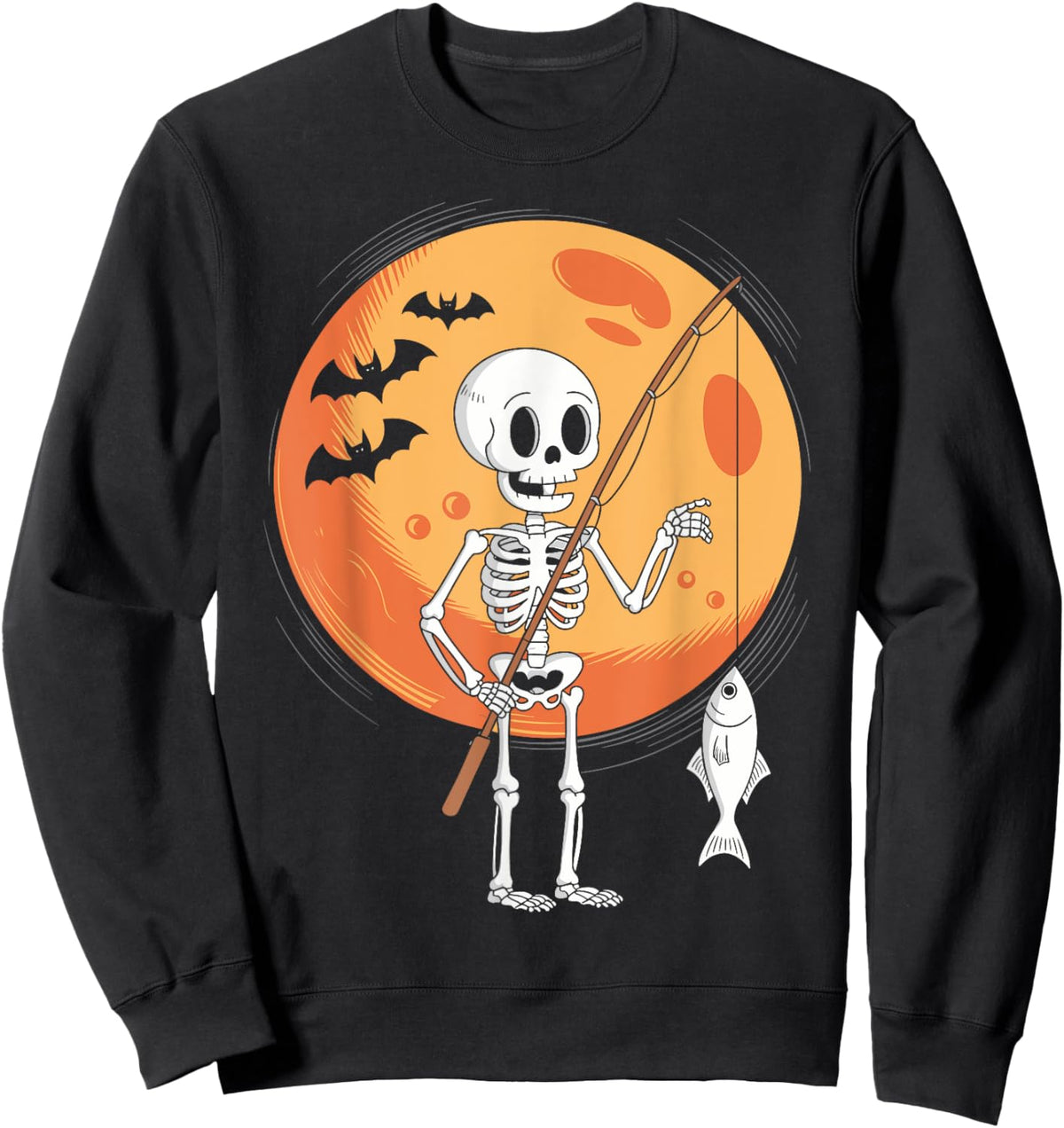 Funny Skeleton Fishing Lovers Moon Spooky Halloween Boys Sweatshirt - Sweatshirt | Black