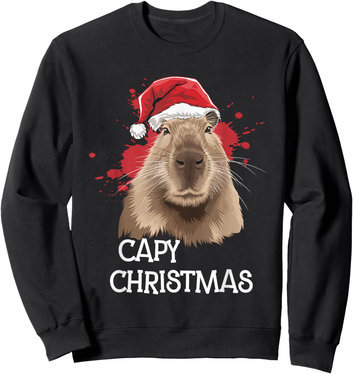 Capy Christmas Xmas Santa Hat Pajama Rodent Animal Sweatshirt - Sweatshirt | Black