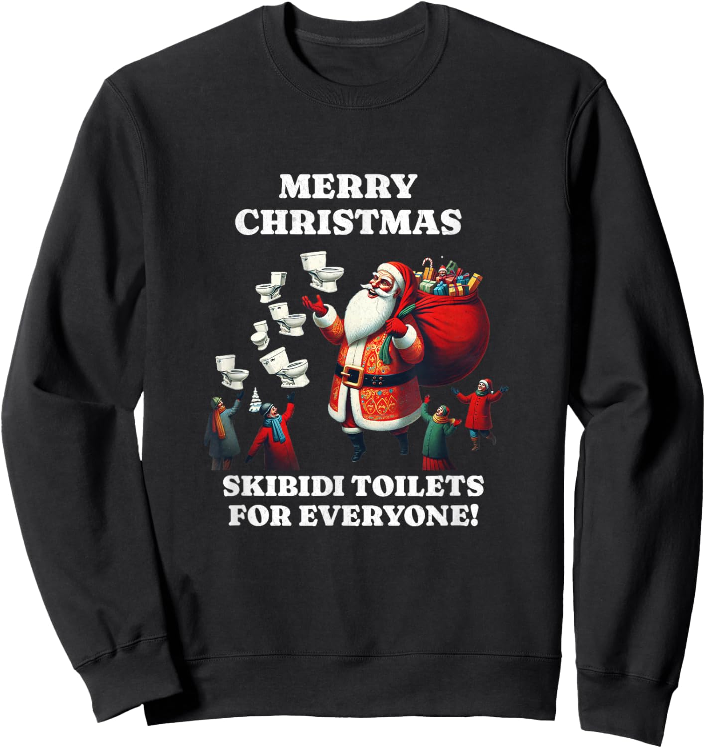 Primotees Merry Christmas Skibidi Toilets -Kids Black Small Sweatshirt - Sweatshirt | Black