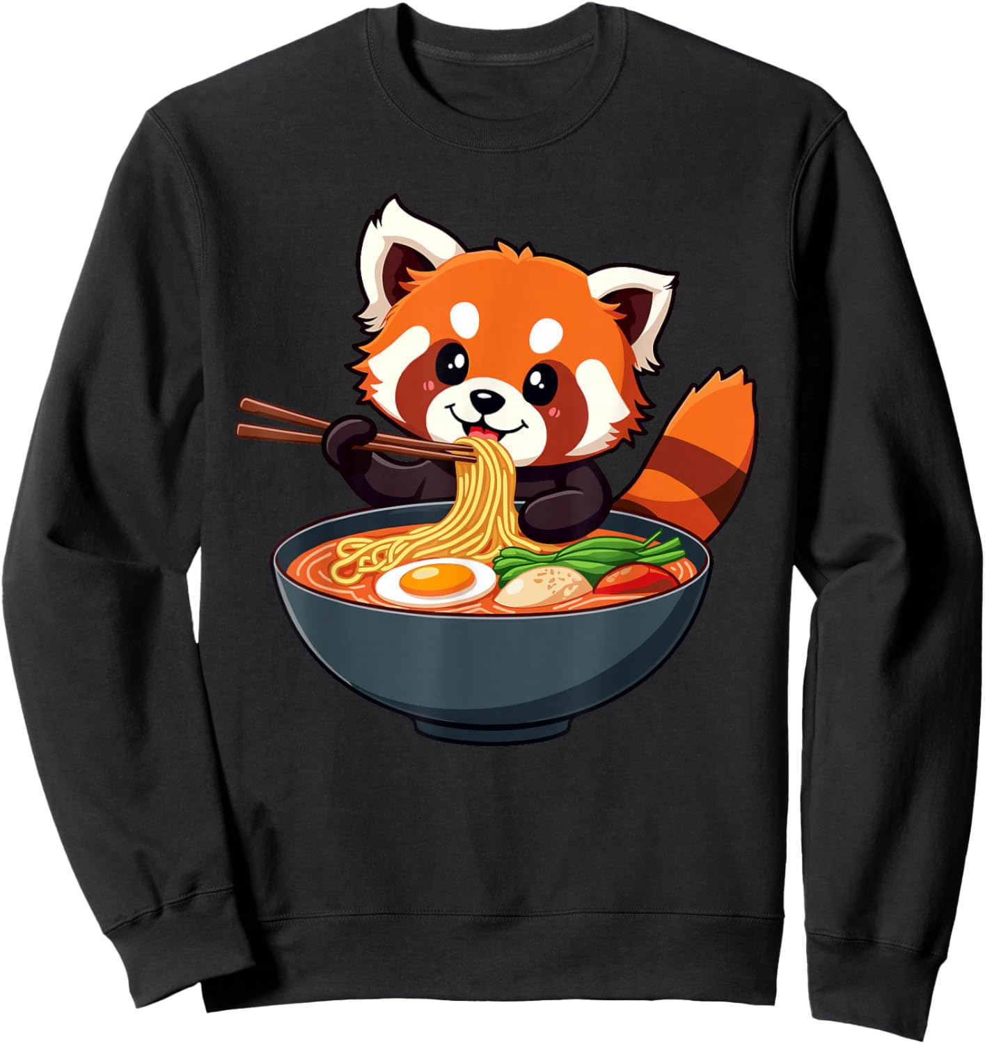Cute Adorable Red Panda Eating Ramen Noodle Bowl Sweatshirt - Sweatshirt | Black