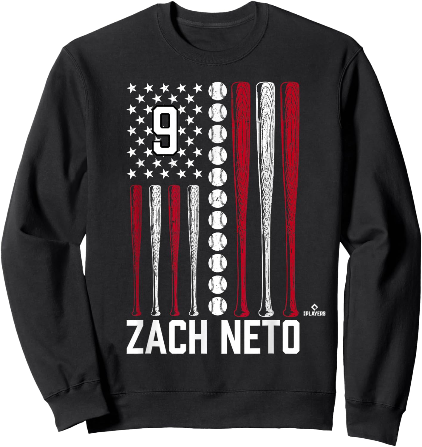 Baseball American Flag Zach Neto Los Angeles Baseball MLBPA Sweatshirt - Sweatshirt | Black