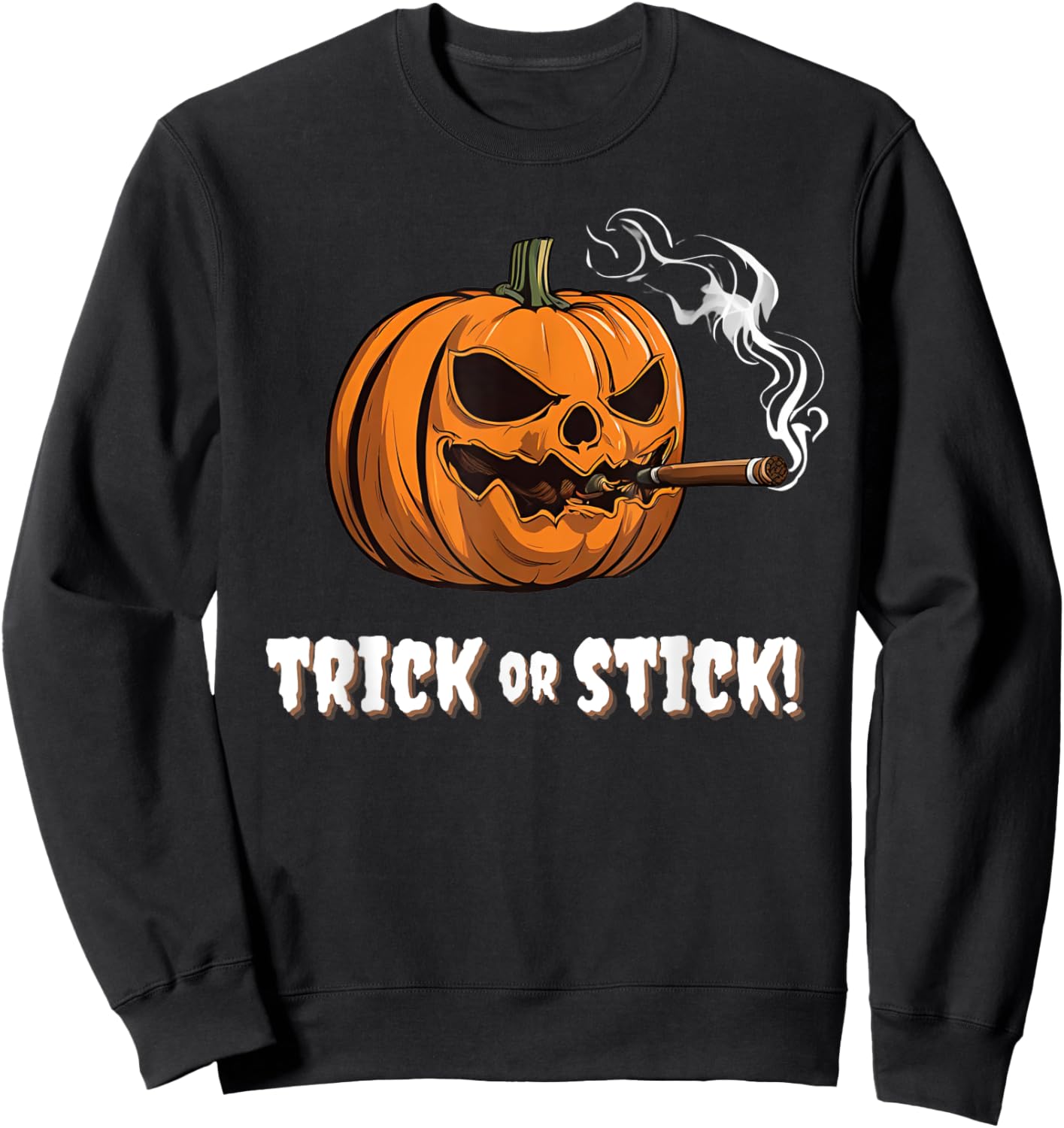 Cigar Smoking Pumpkin Halloween Trick Or Stick Lounge Gear Sweatshirt - Sweatshirt | Black