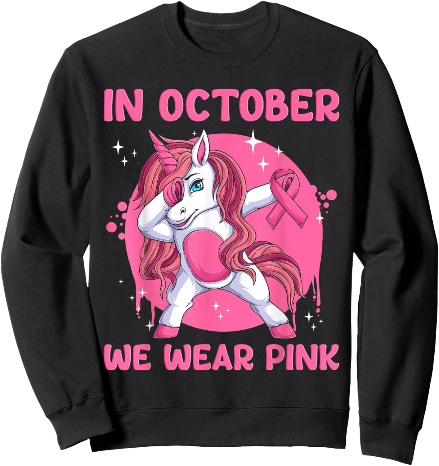 In October We Wear Pink Unicorn Breast Cancer Awareness Sweatshirt - Sweatshirt | Black