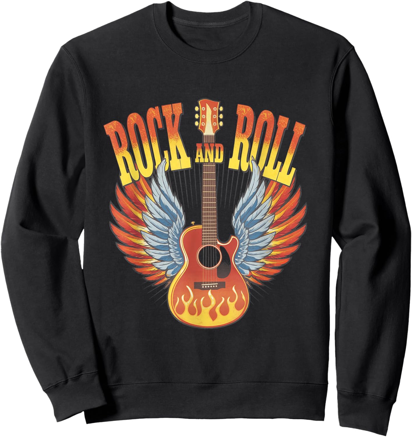 Retro 80s Rock and Roll Music Electric Vintage Guitar Wings Sweatshirt - Sweatshirt | Black