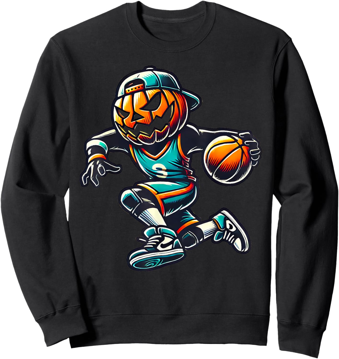 Jack O Lantern Basketball Sport Team Pumpkin Funny Halloween Sweatshirt - Sweatshirt | Black