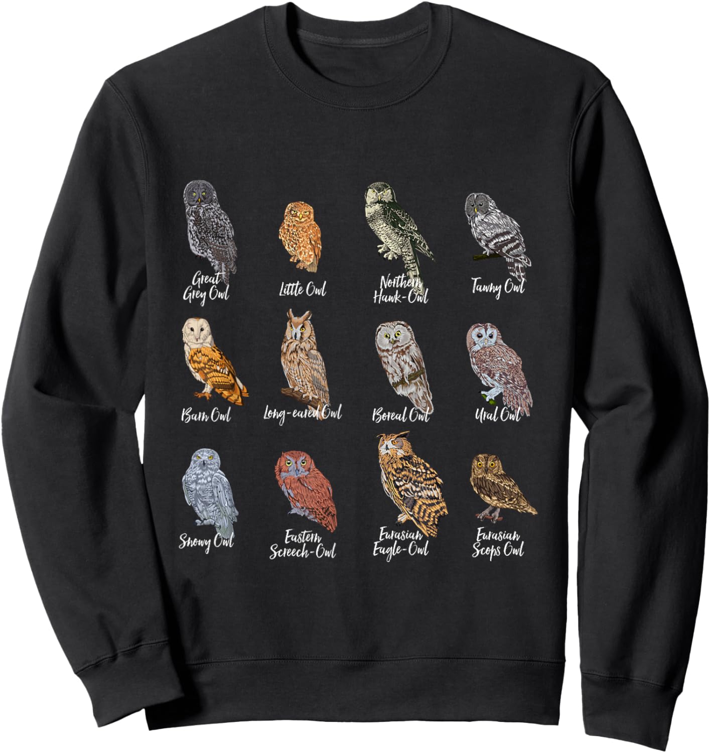 Owl Motifs for Owl Lovers - Owls - Black - Small - Short Sleeve - Polyester - Modern - Owl Pattern - All Seasons - Imported - Machine Wash Sweatshirt - Sweatshirt | Black