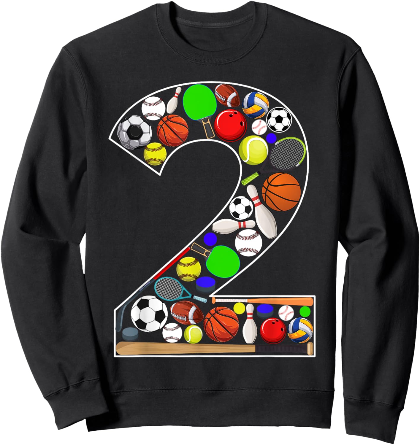 Kids 2nd Birthday Sports Big Number Two 2 Year Old Boy Sweatshirt - Sweatshirt | Black