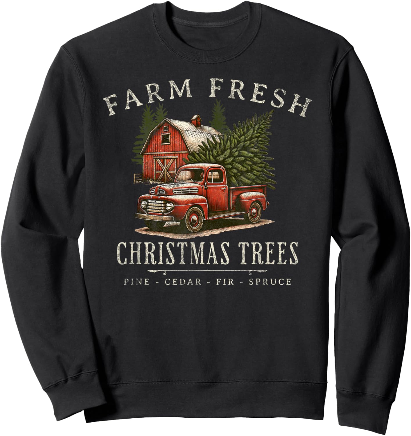 Willow Grove Designs -Adults, -Kids Christmas Holiday - Black, Small - Rustic Farmhouse Vintage Truck - Short Sleeve - - Solid - Pull On - 1 Count Sweatshirt - Sweatshirt | Black