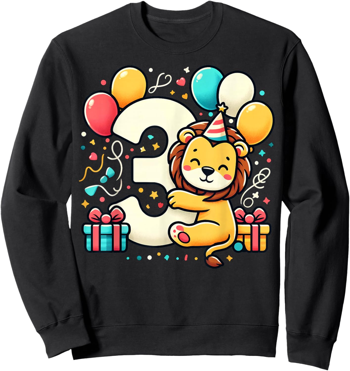 Kids Lion Theme third Bday Party 3rd Lion Birthday Sweatshirt - Sweatshirt | Black