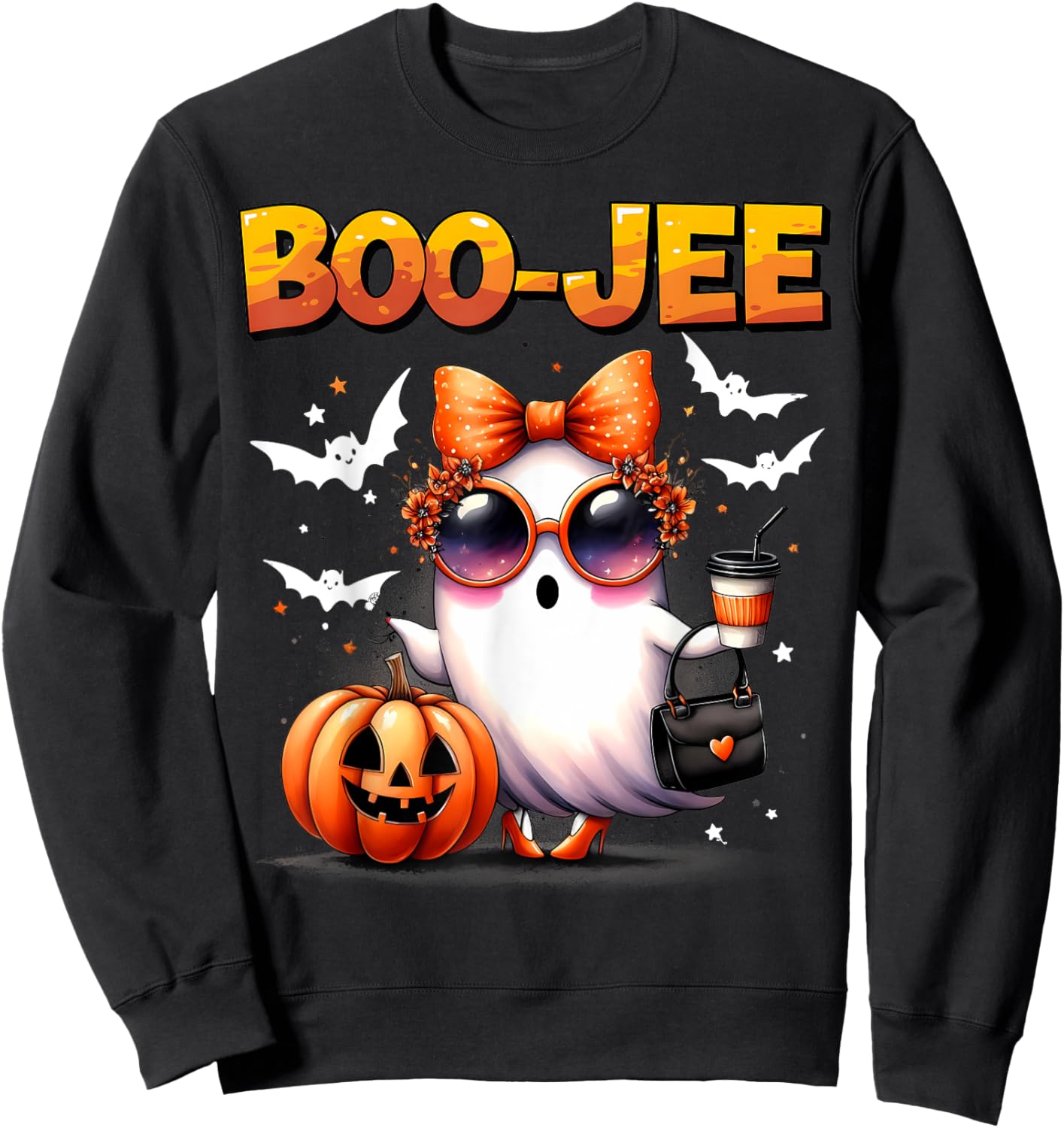 Funny Boo-Jee Ghost Halloween Boo Jee Ghost Spooky Season Sweatshirt - Sweatshirt | Black
