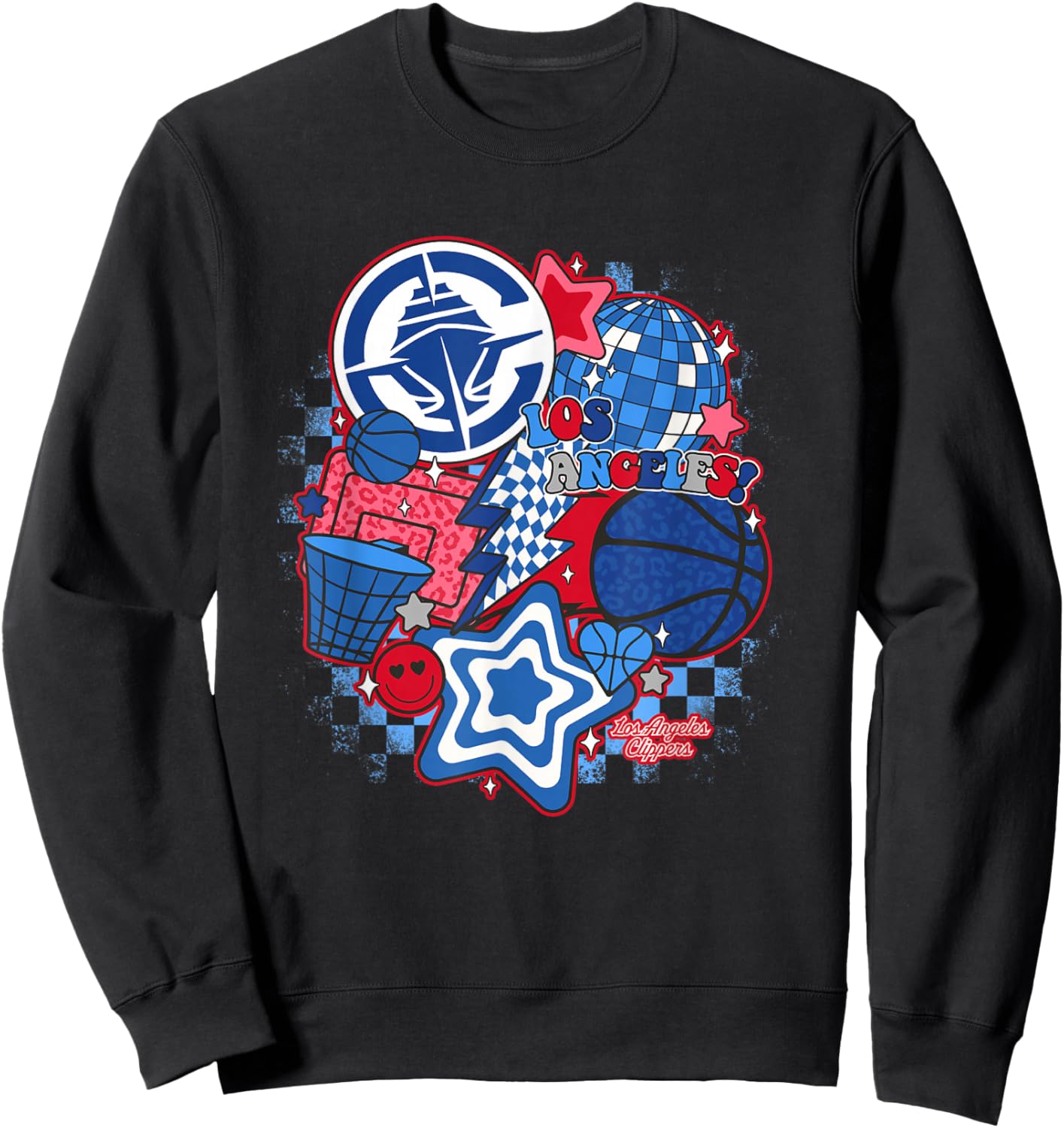 Los Angeles Clippers NBA Psychedelic Basketball Collage - -Adults & Kids - Black - Short Sleeve - Small - Classic Fit - Cotton Blend - NBA Los Angeles Clippers Basketball Sweatshirt - Sweatshirt | Black