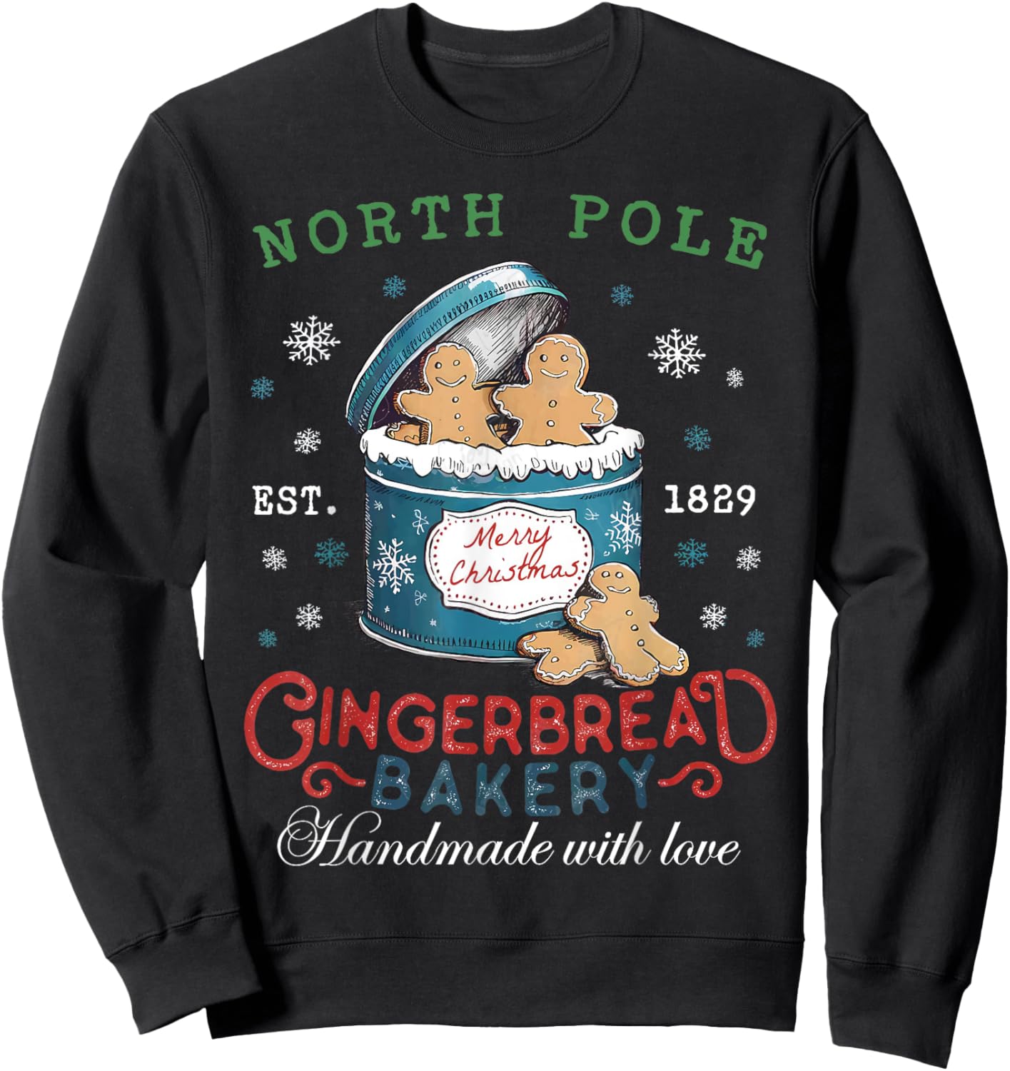 North Pole Gingerbread Bakery Baking Spirits Bright Xmas Sweatshirt - Sweatshirt | Black