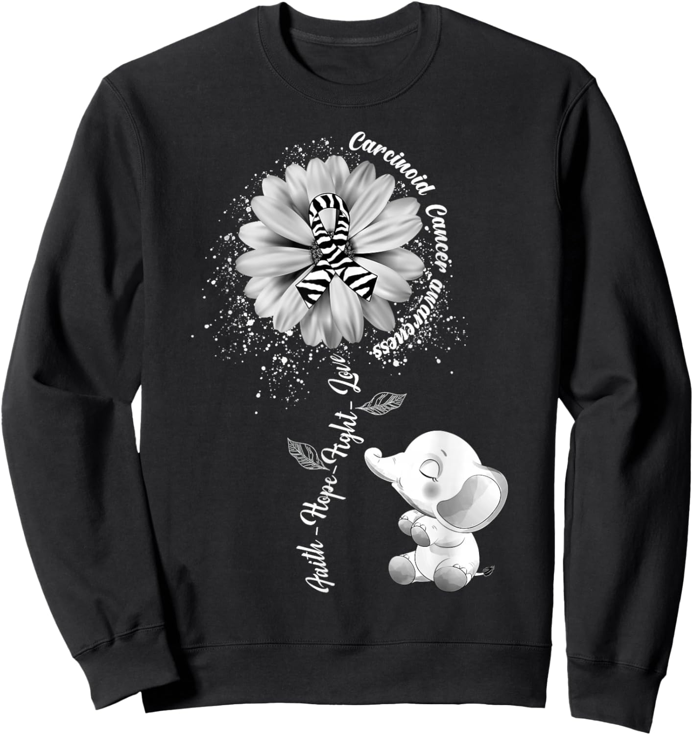 Faith Hope Fight Love Elephant Carcinoid Cancer Awareness Sweatshirt - Sweatshirt | Black