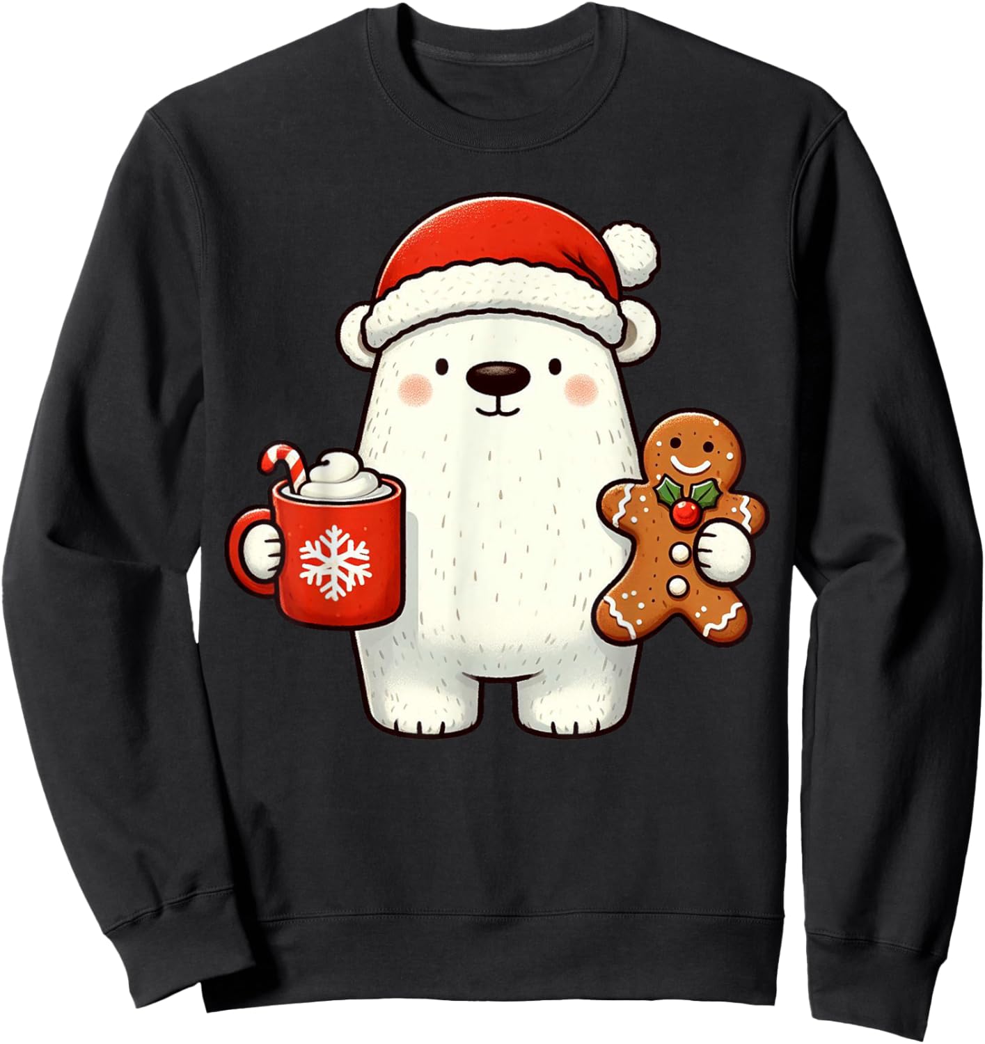 Polar Bear Santa Hat Christmas Holiday Xmas Coffee Cookies Sweatshirt - Sweatshirt | Black
