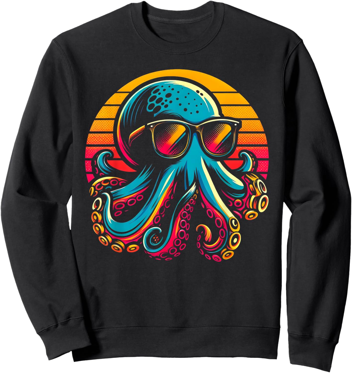 Cool Octopus Kraken With Sunglasses Men Women Kids Vintage Sweatshirt - Sweatshirt | Black
