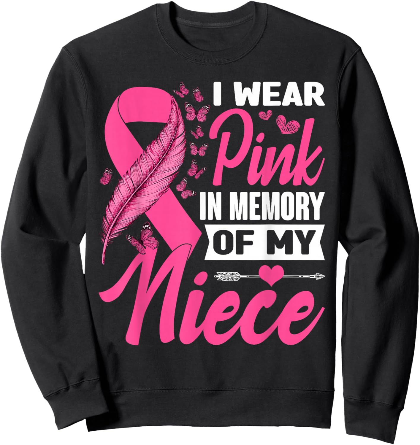 I Wear Pink In Memory Of My Niece Breast Cancer Awareness Da Sweatshirt - Sweatshirt | Black