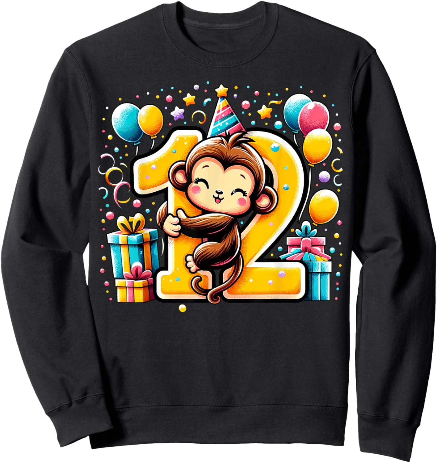 Monkey 12th birthday boy girl 12 years old twelfth Monkey Sweatshirt - Sweatshirt | Black