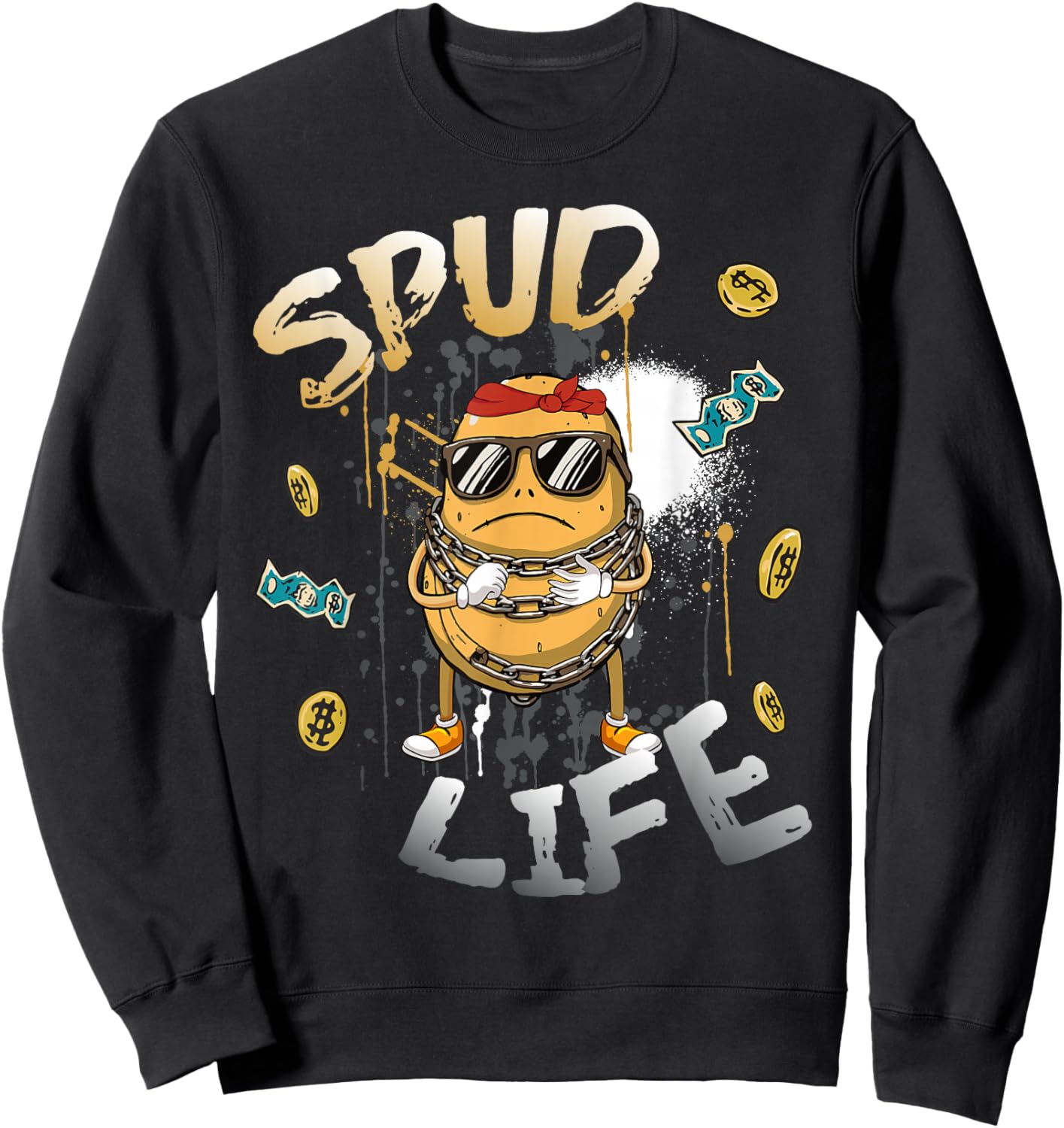 Potato With Sunglass Kids Potatoes Spud Life Sweatshirt - Sweatshirt | Black