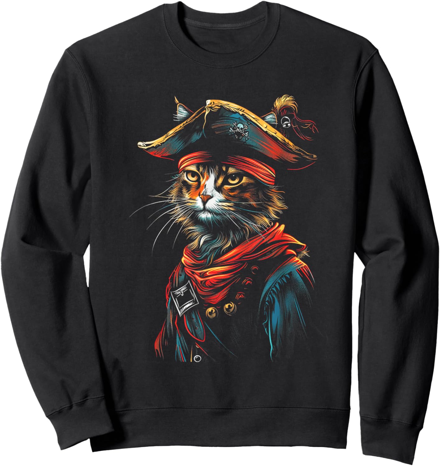 Pet Pirates Nautical Cat Pirate Costume Cat - Black, Small, -Adults, Short Sleeve, , Halloween Cat Pirate Sweatshirt - Sweatshirt | Black
