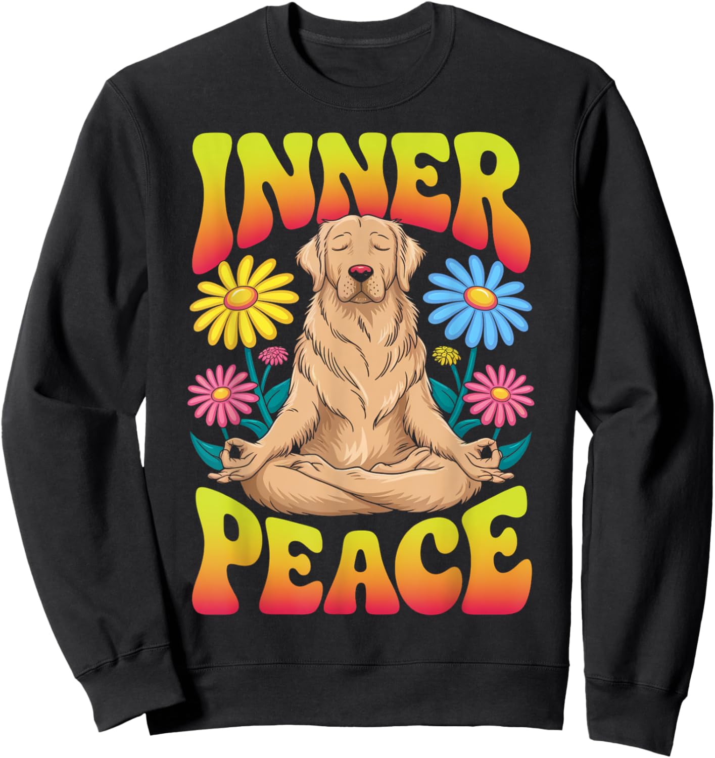 Golden Retriever Funny Dog Meditation Yoga Floral Sweatshirt - Sweatshirt | Black