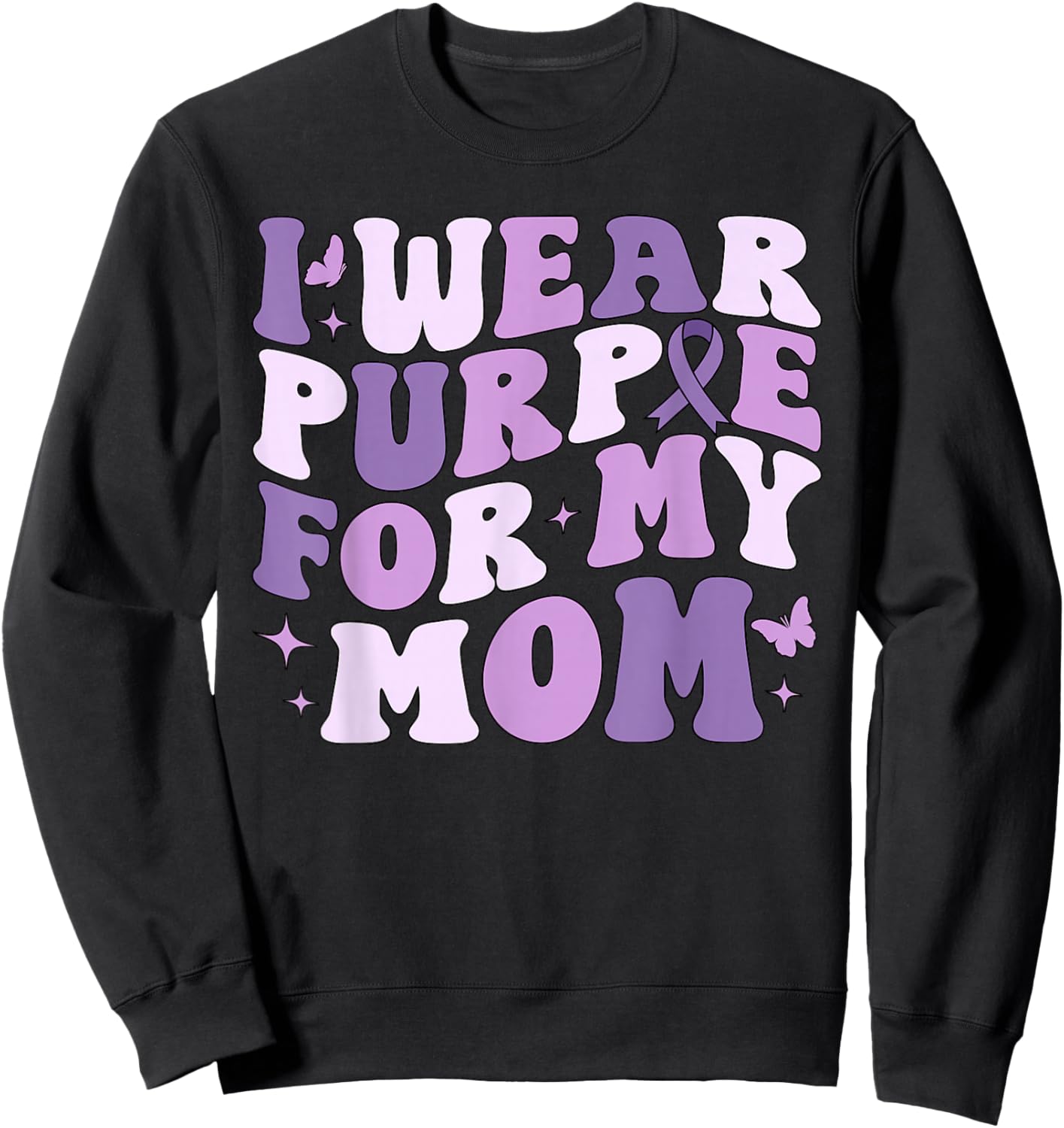 I Wear Purple For My Mom Pancreatic Cancer Awareness Kids Sweatshirt - Sweatshirt | Black
