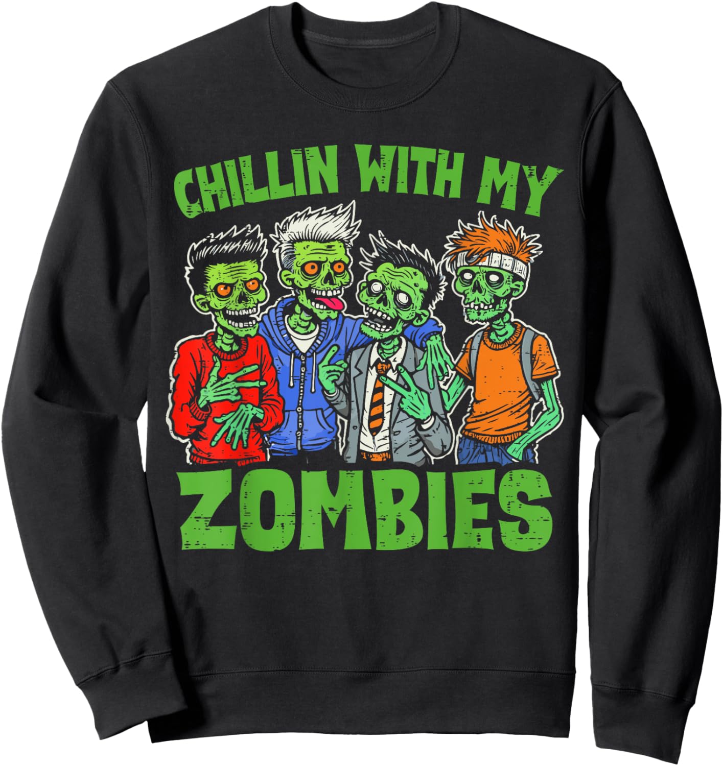 Chillin With My Zombies Halloween Funny Zombie Kids Boys Sweatshirt - Sweatshirt | Black
