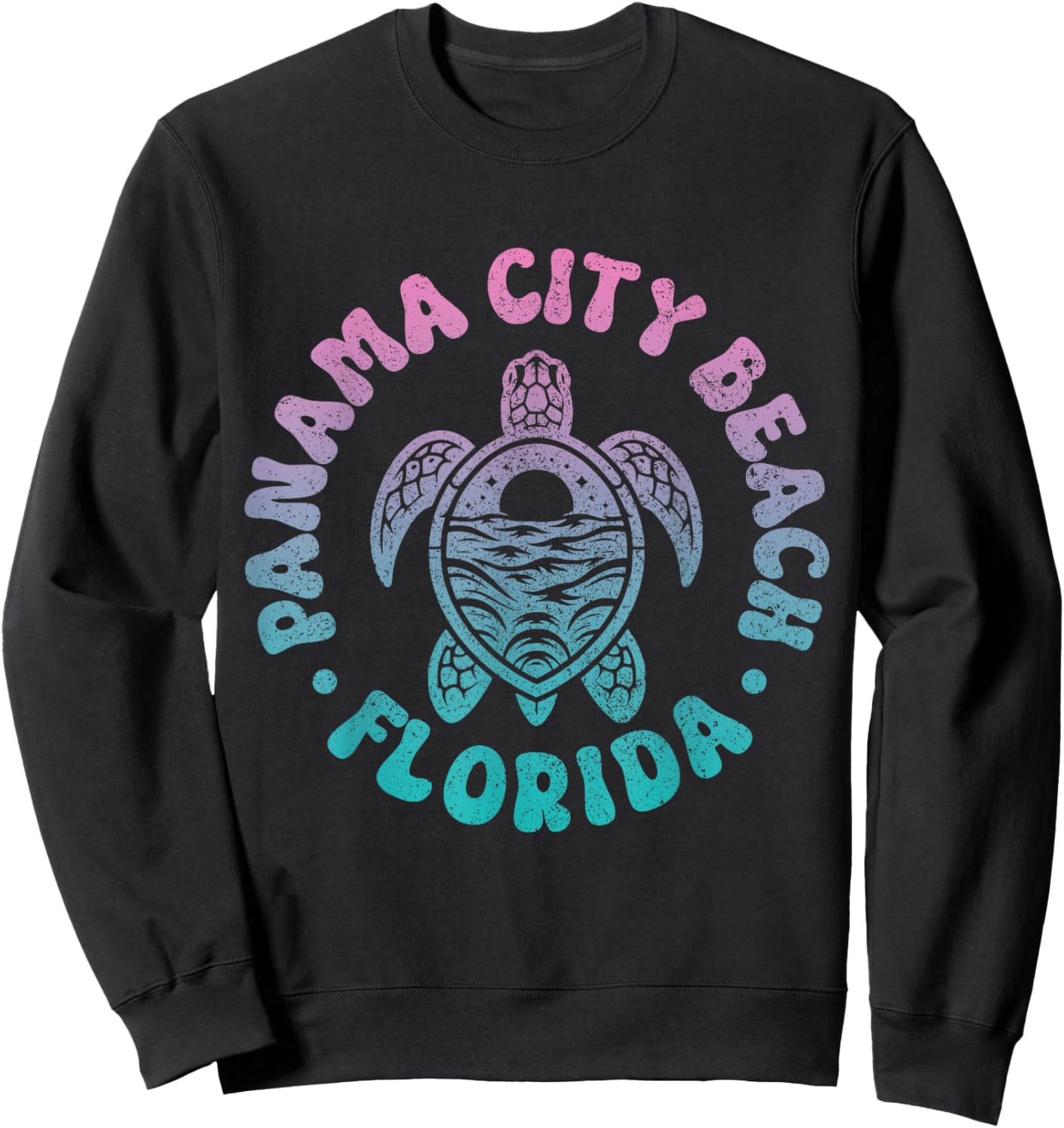 Panama City Beach Florida Sea Turtle Surfer Souvenir Retro Sweatshirt - Sweatshirt | Black