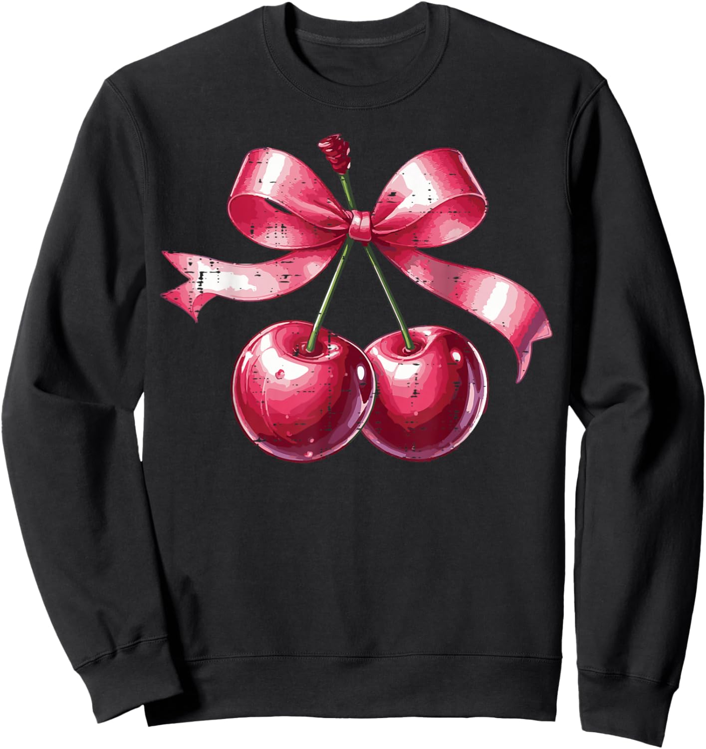 Cherry With Pink Ribbon Funny Saying Women Girls Kids Youth Sweatshirt - Sweatshirt | Black