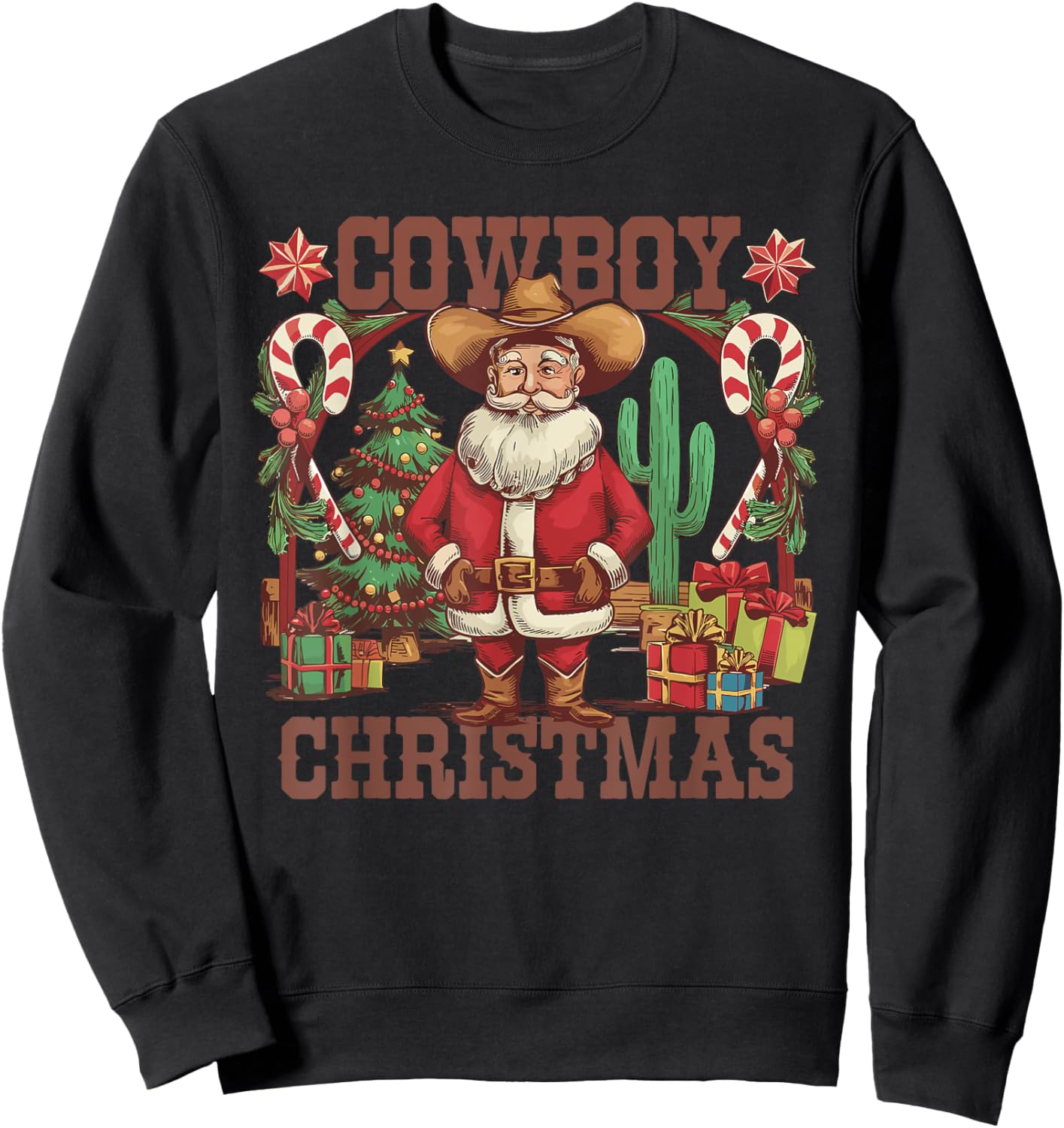 Retro Santa Claus Cowboy Christmas Howdy Rodeo Western Sweatshirt - Sweatshirt | Black