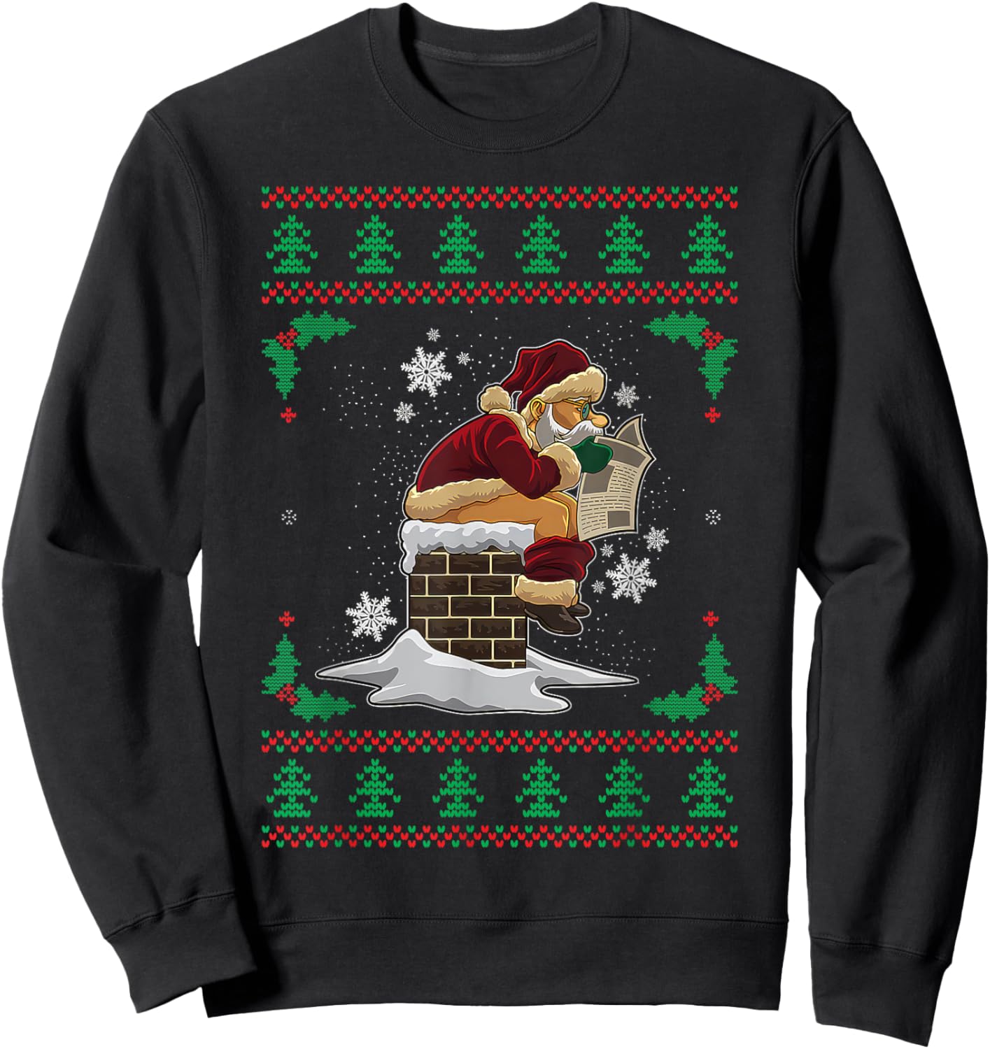 Funny Santa Pooping Down the Chimney Ugly Christmas Sweater Sweatshirt - Sweatshirt | Black