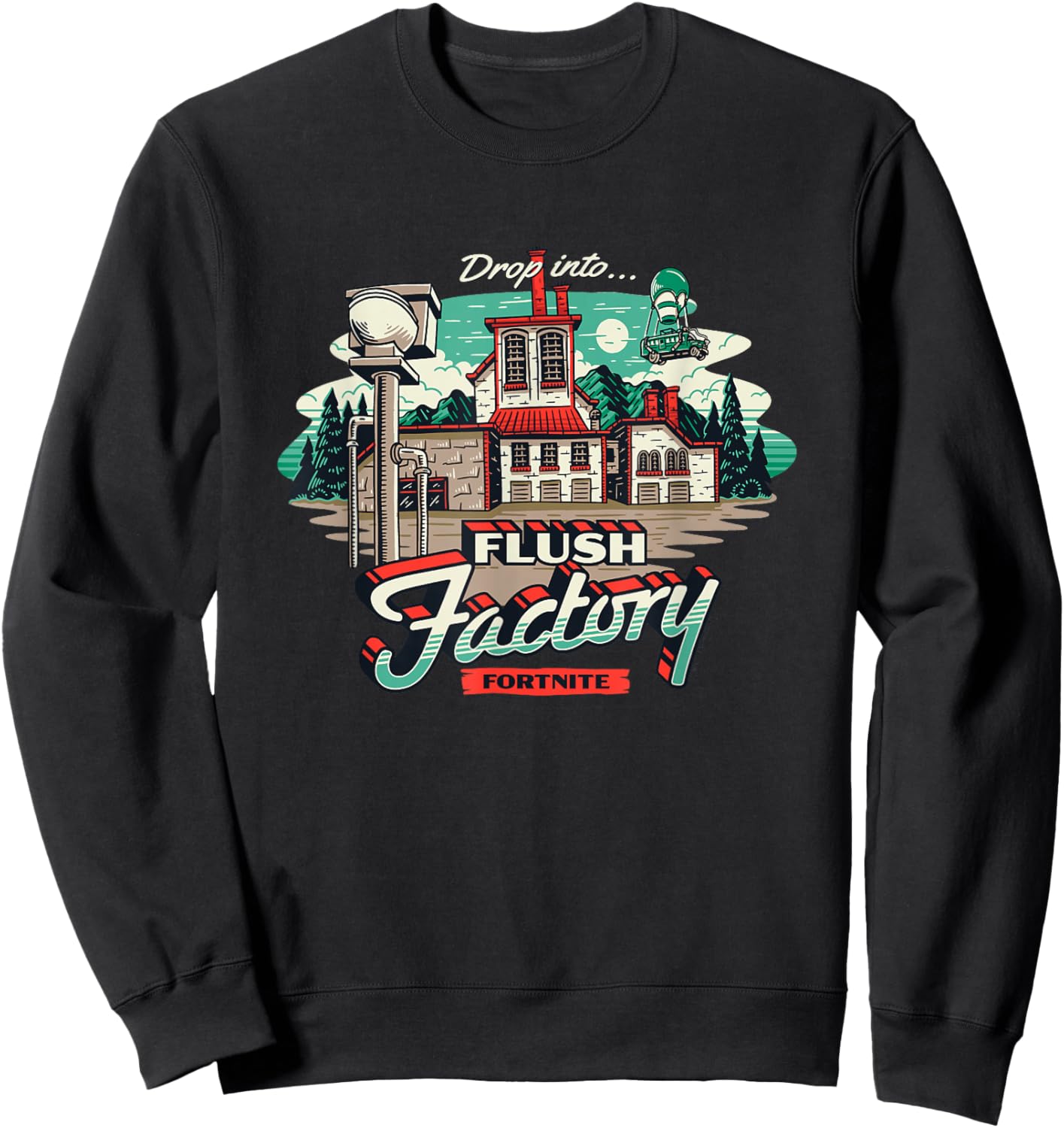 Fortnite Drop Into… Flush Factory Vintage Big Chest Poster Sweatshirt - Sweatshirt | Black