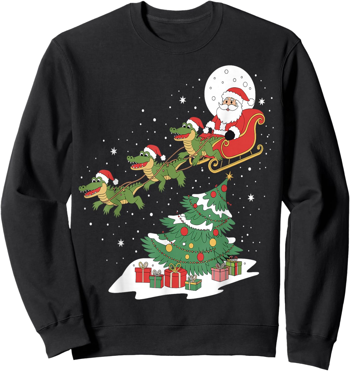 Santa Riding Alligator Christmas Lighting Tree Kids Boys Men Sweatshirt - Sweatshirt | Black
