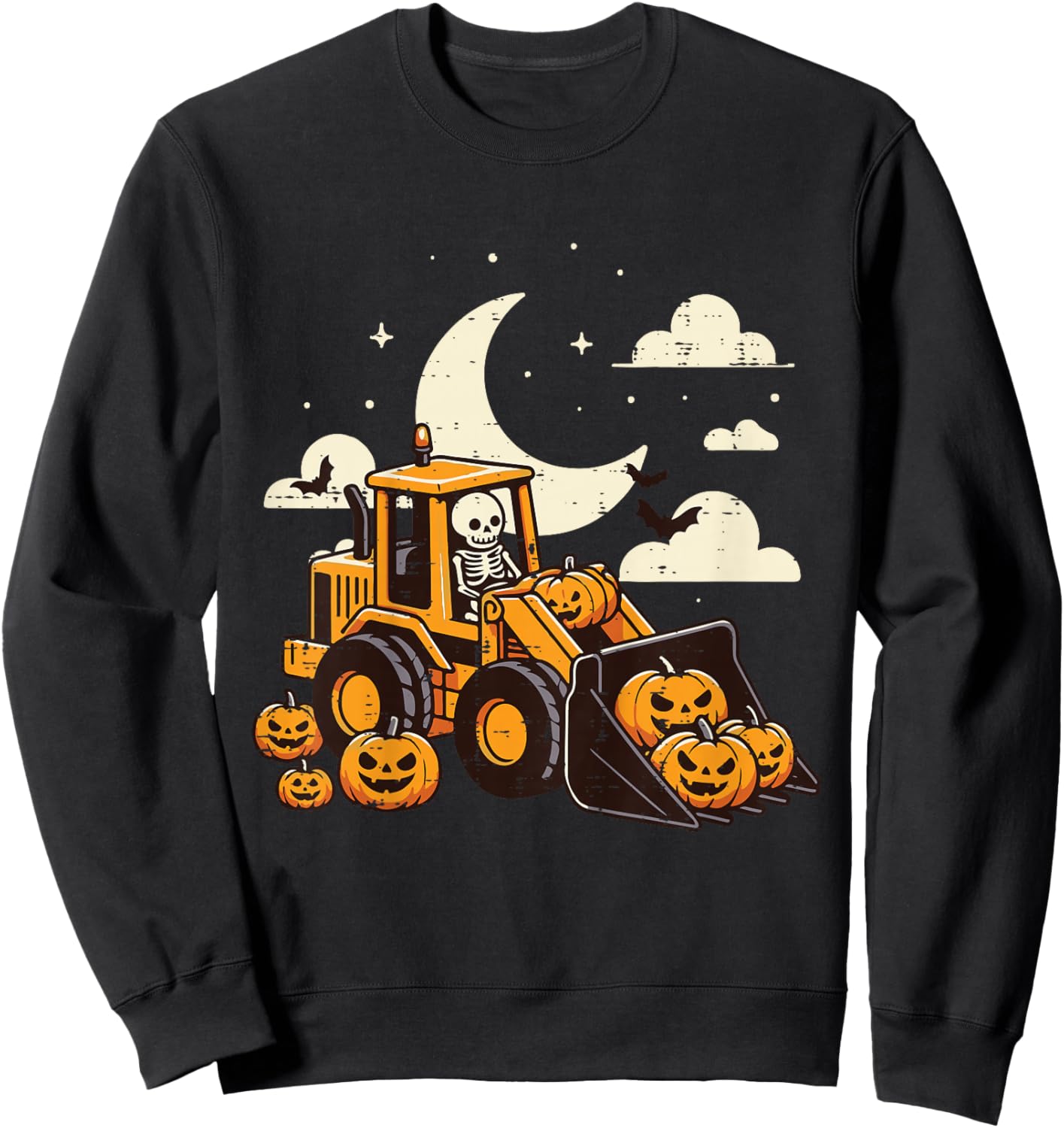 Kids Bulldozer Construction Pumpkin Halloween Toddler Boys Kids Sweatshirt - Sweatshirt | Black