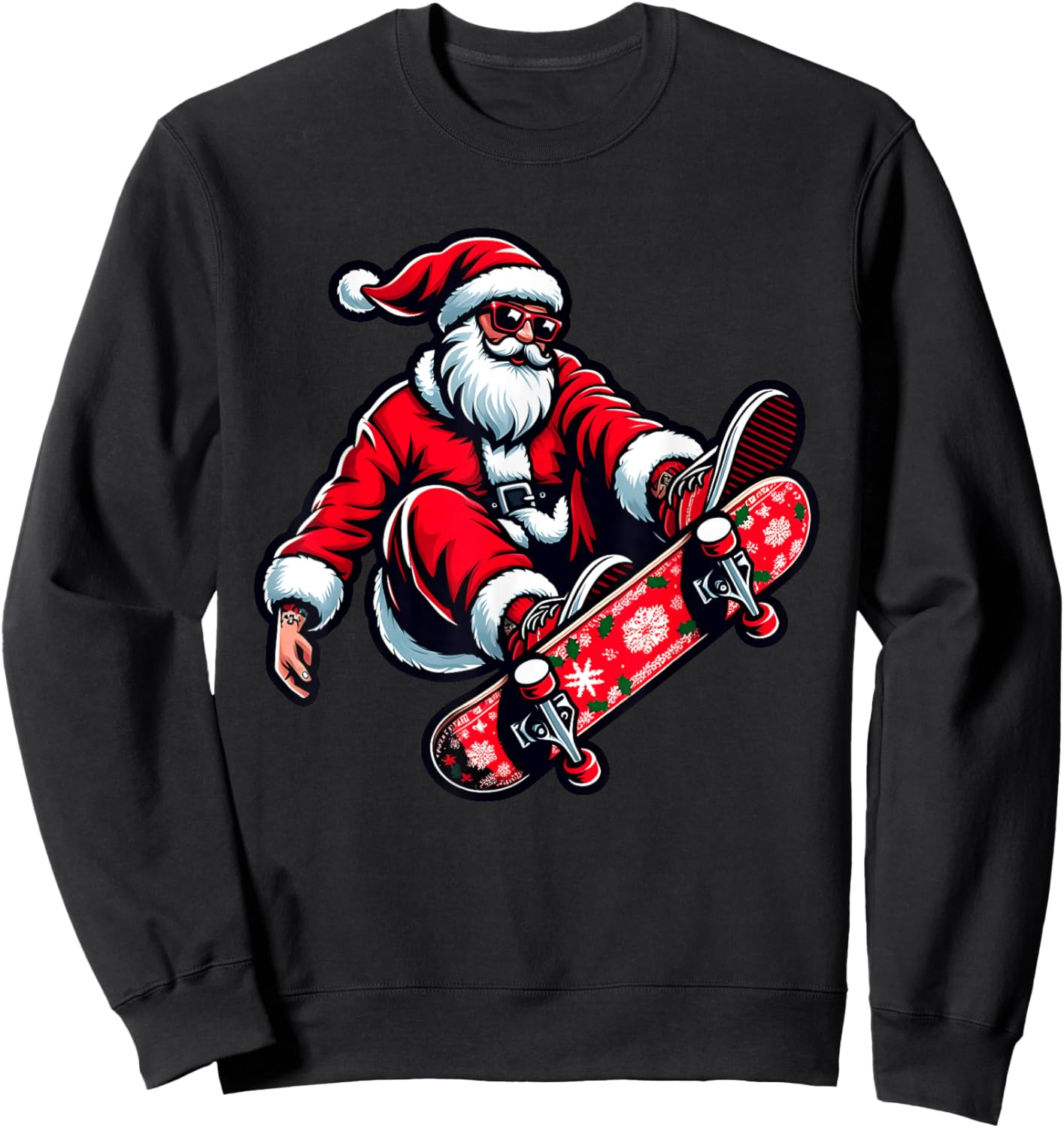 Santa Riding Skateboard Xmas Pajama Christmas Toddler Kids Sweatshirt - Sweatshirt | Black