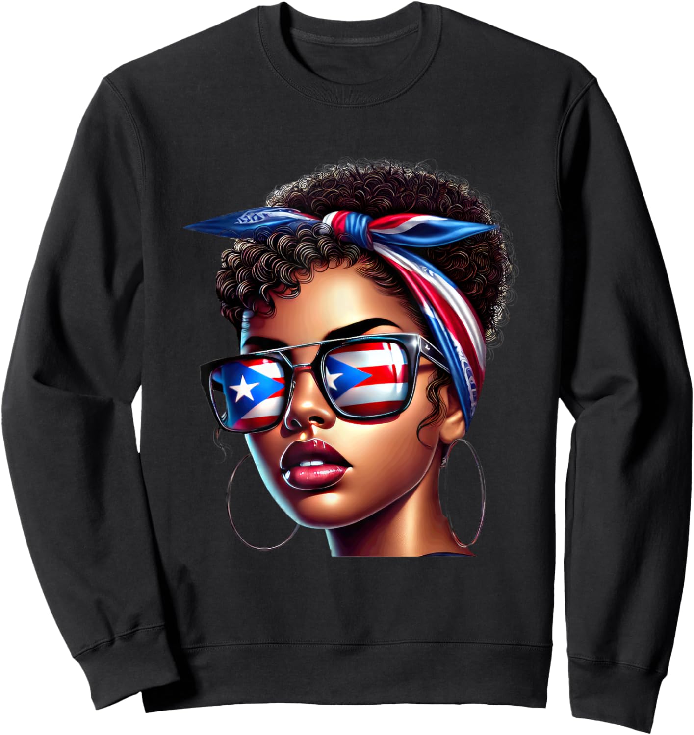 Afro Boricua Latina Puerto Rican Flag Bandana Sunglasses Fun Sweatshirt - Sweatshirt | Black