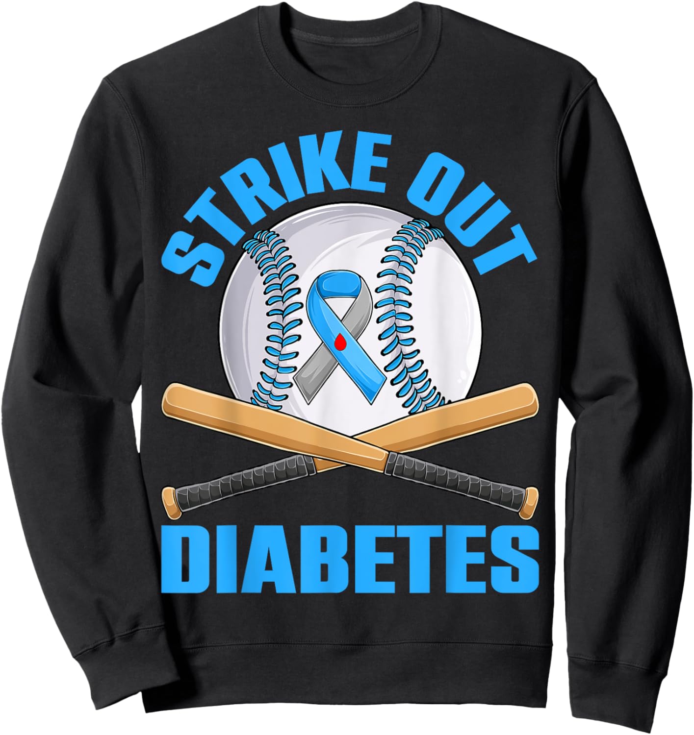 Strike Out Type 1 Diabetes Awareness T1D Warrior Baseball Sweatshirt - Sweatshirt | Black